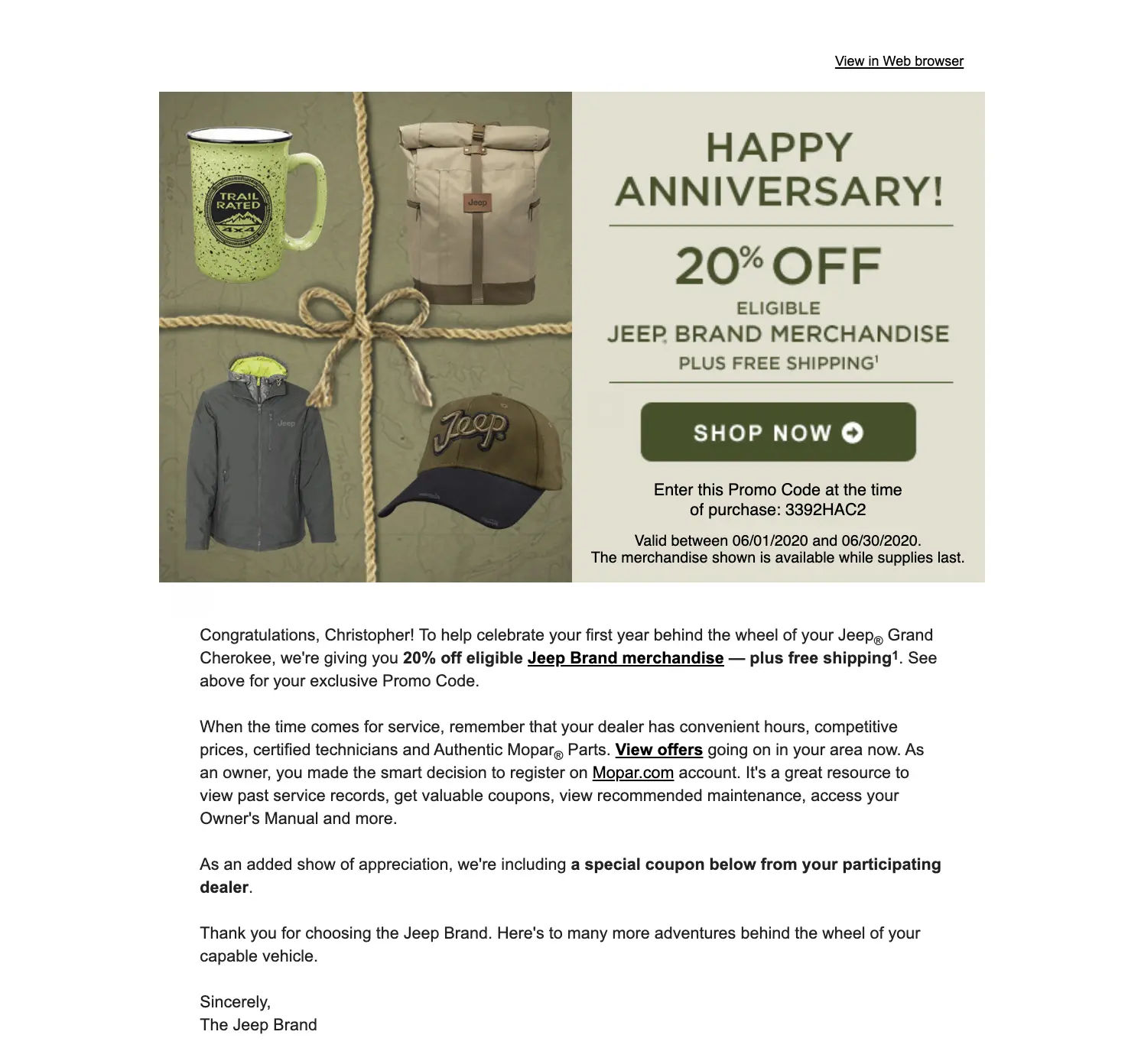 Ecommerce Email Marketing Anniversary Email